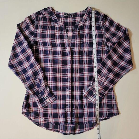 Silver Jeans Co. Navy Plaid Long Sleeve Button-Down Blouse - Picture 6 of 16